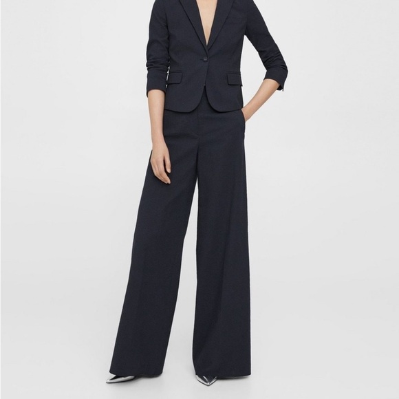 Theory High Waist Wide Leg Pant in Seersucker Navy - Picture 1 of 12